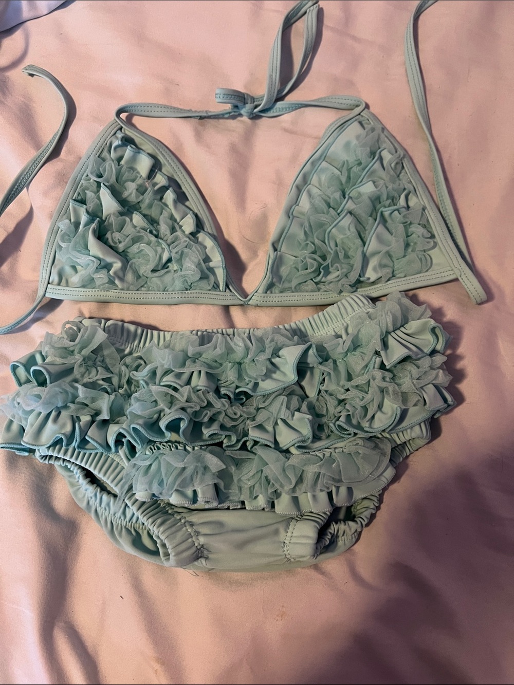 Ruffled Two-Piece Bikini Set in Light Seafoam